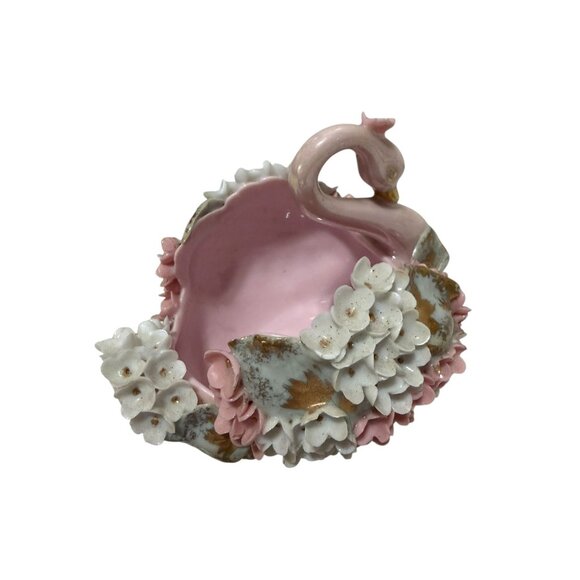 Lefton China Hand-painted Swan Figurine Floral Pink White - Picture 7 of 11